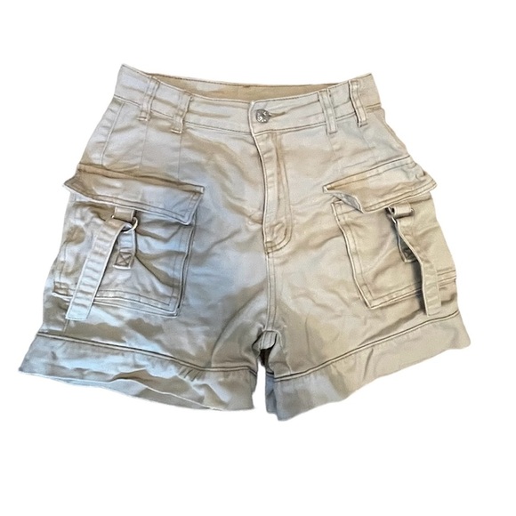 shein y2k high waisted  womens beige cargo jean shorts - Picture 1 of 3